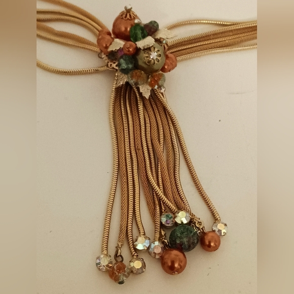 Alice Caviness Unsign Vintage Mesh Tassel Imitation Pearl Six Strand Neclace - Picture 7 of 8